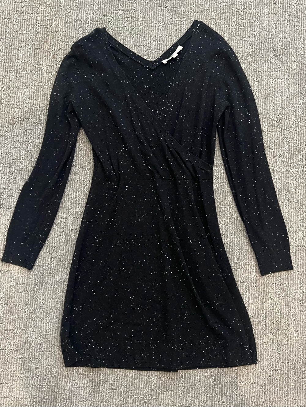 LOFT Black Metallic Speckle Long Sleeve Wrap Dress